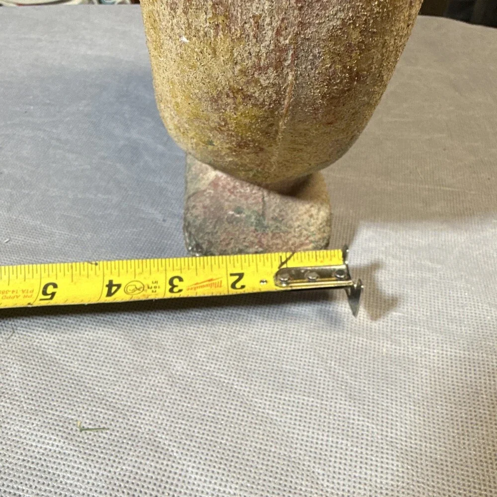 Mexico Art Pottery Textured Clay Vase Beige Red Green Impressed Backstamp